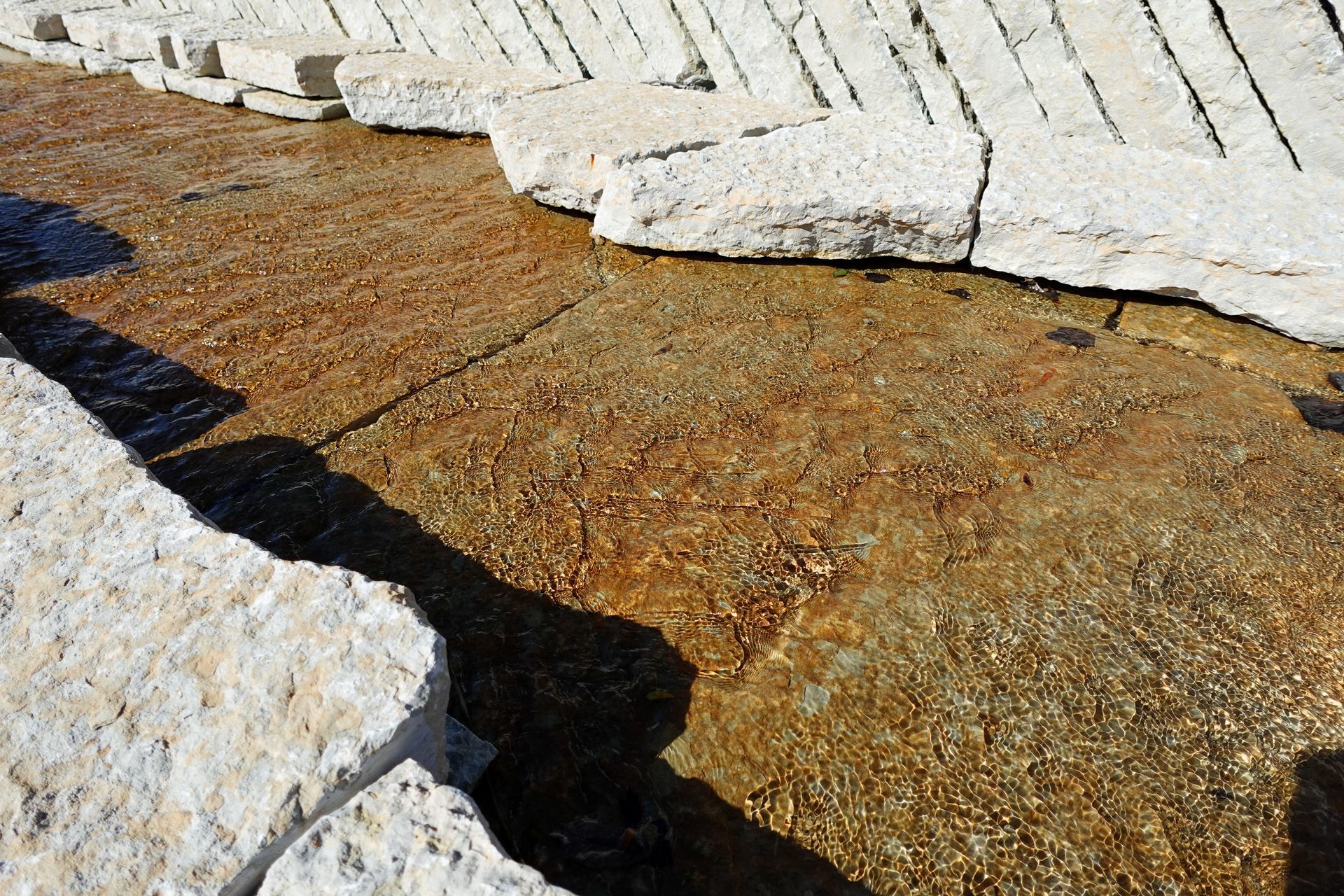Water running over limestone rocks in Lexington, Kentucky