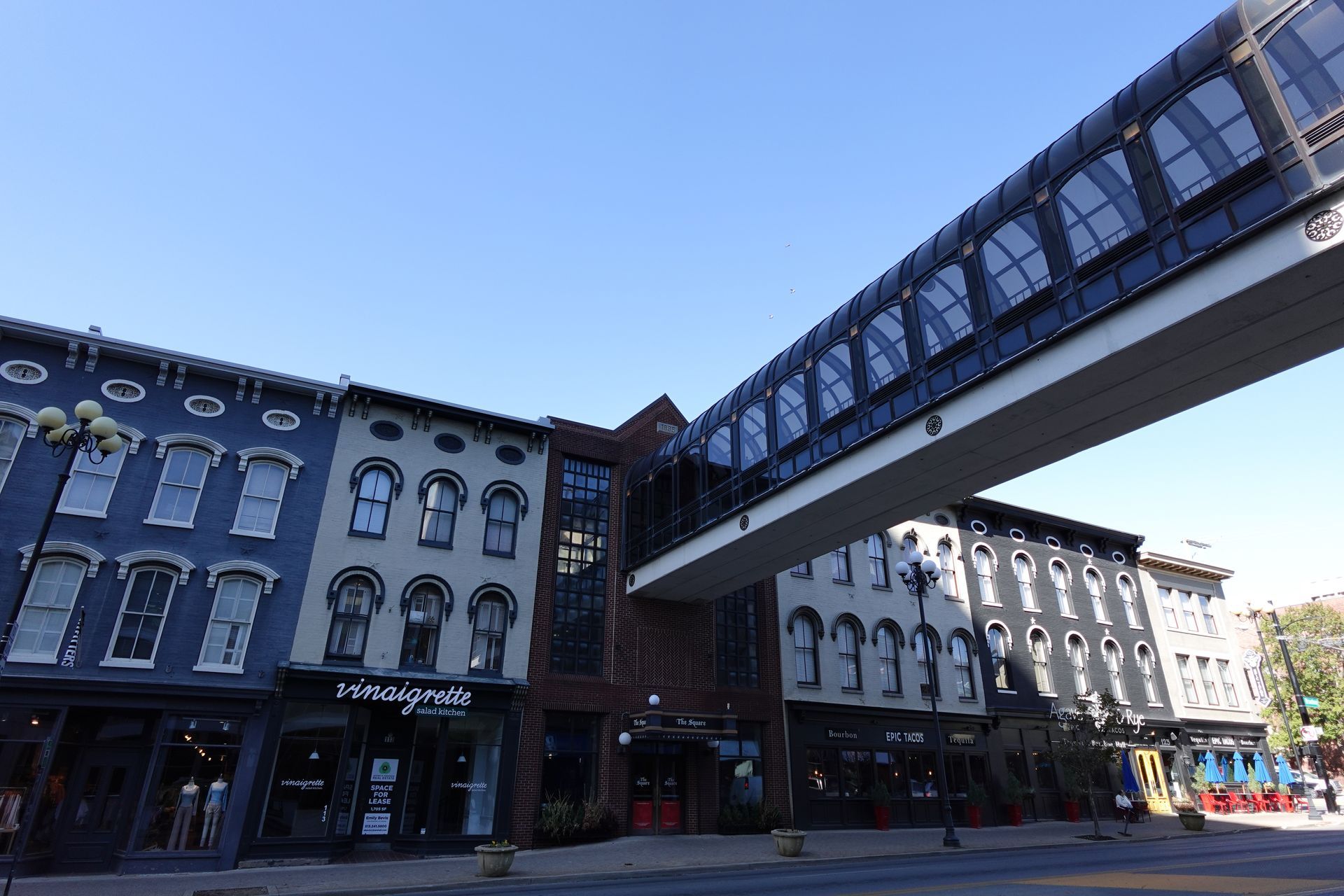 Pedestrian walkway connecting to building over a street in downtown Lexington, Kentucky