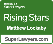 Super Lawyers “Rising Stars” badge for Matthew Lockaby. Green, white, gray colors.