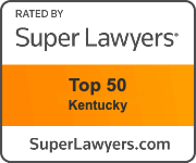 Super Lawyers Top 50 Kentucky award badge: white and orange with text