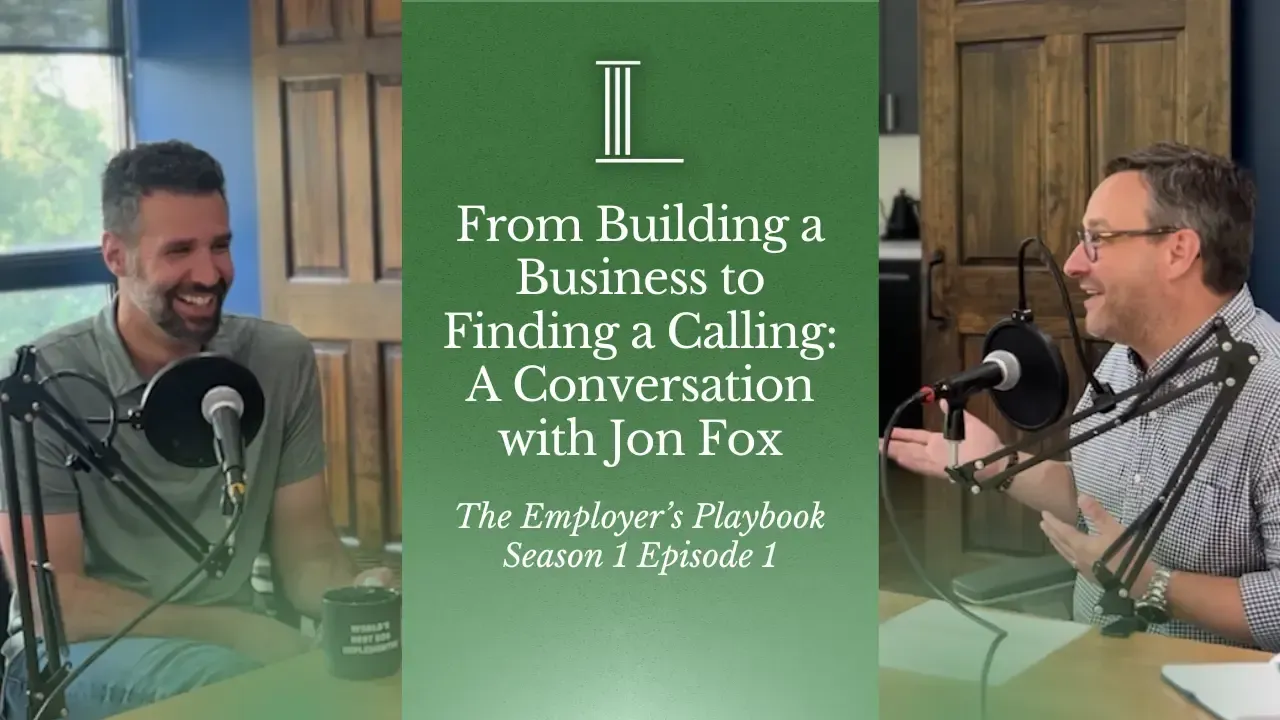 Two men in a podcast studio, talking. Text overlay: 