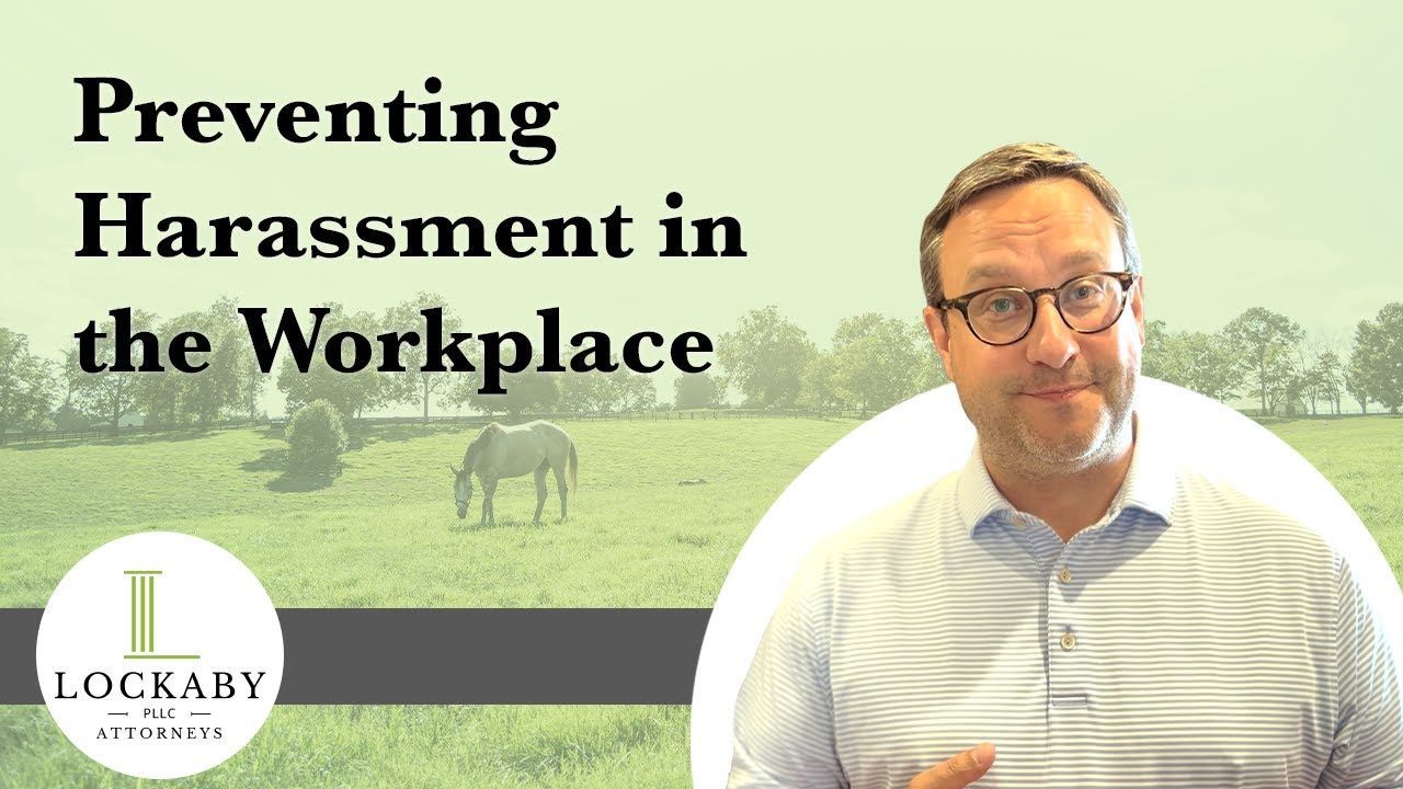 Man speaking on workplace harassment prevention, with a green background and a horse.