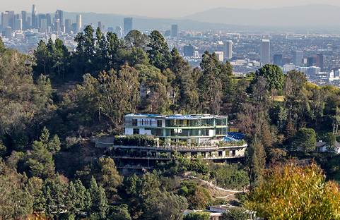 Modern multi-level home on a hillside overlooking Los Angeles. 