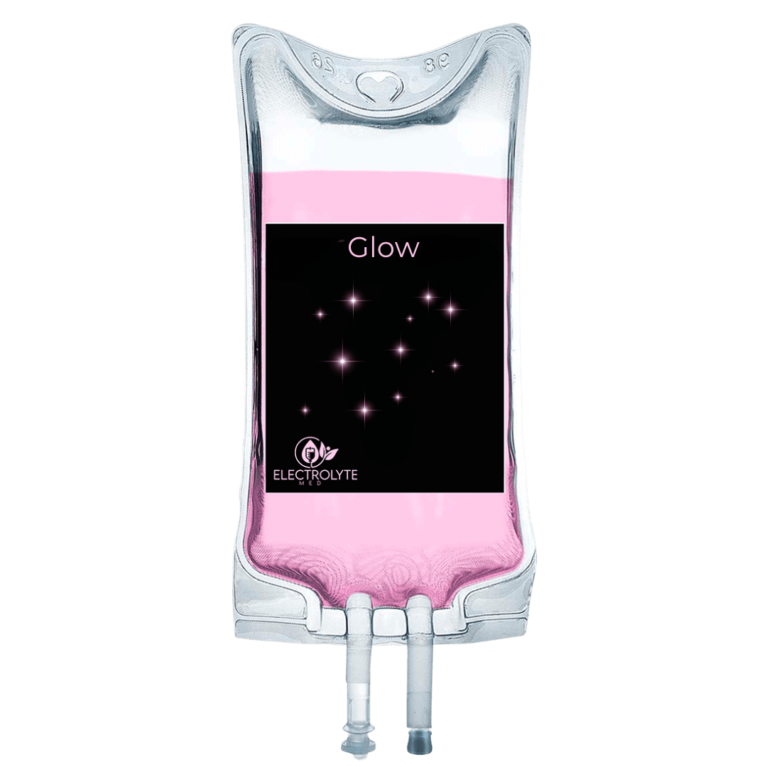 IV bag filled with pink liquid, labeled