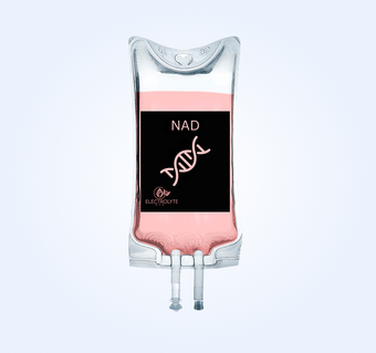 IV bag filled with pink liquid labeled 