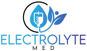 Logo with blue IV bag and leaf, 