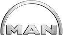 The silver, metallic logo for MAN, featuring the letters 