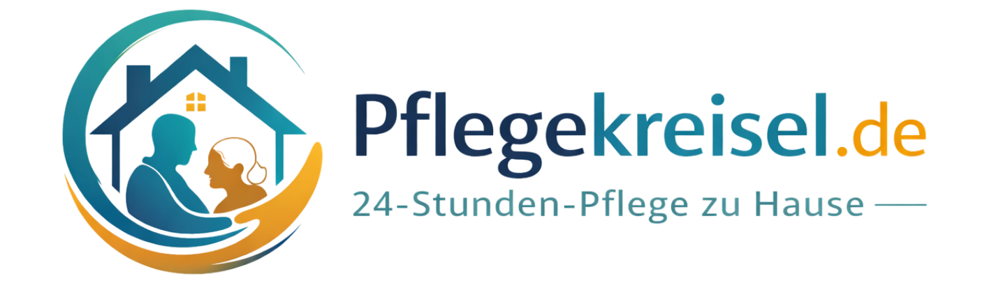 Das Logo von Pflegekreisel.de zeigt ein Haus, eine Person und ein kreisförmiges Pflegesymbol in Blau, Orange und Türkis.