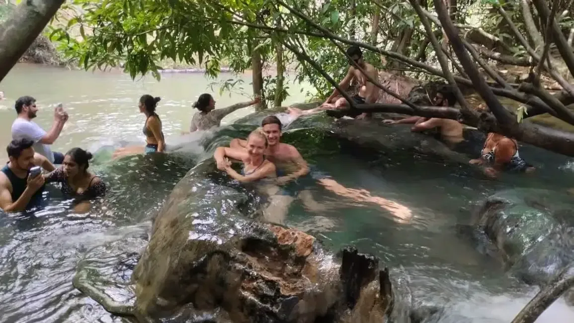 a couple enjoying hot spring