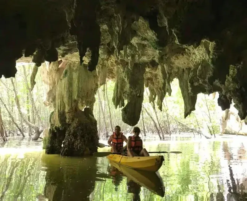 kayaking inside a cave