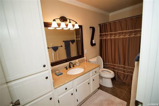 A bathroom with a sink , toilet and mirror