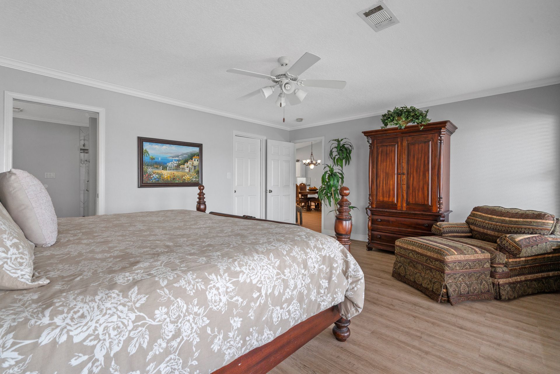 There is a large bed in the middle of the room.