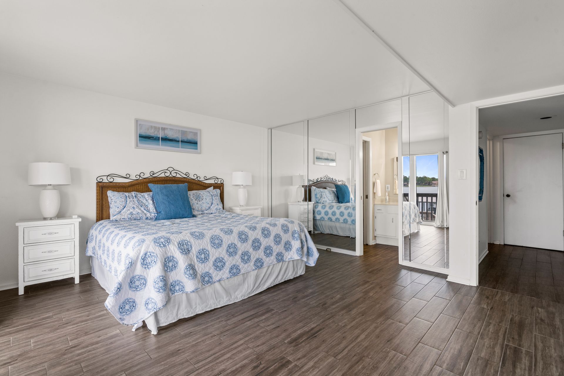 There is a large bed in the middle of the room.