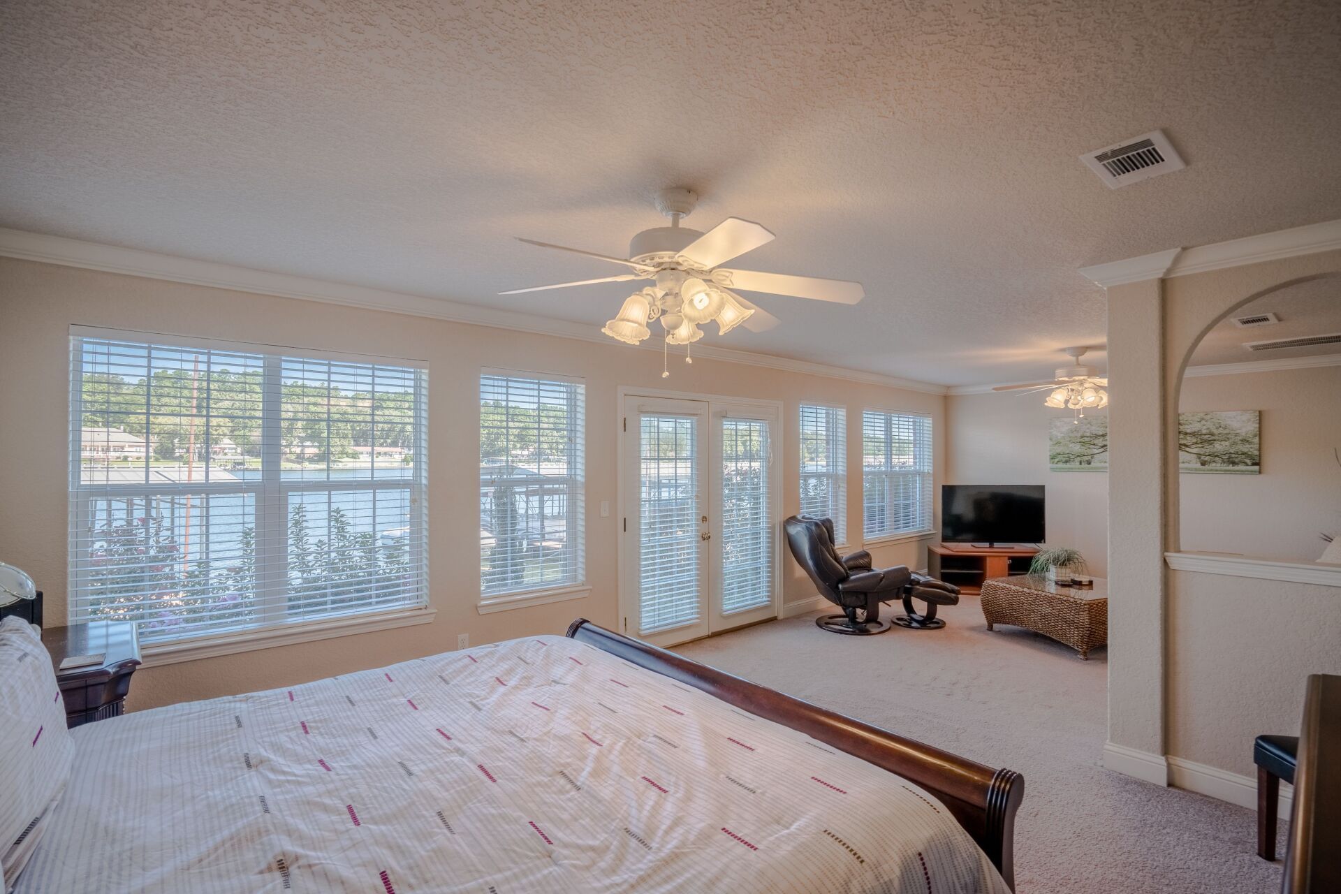 There is a large bed in the middle of the room.