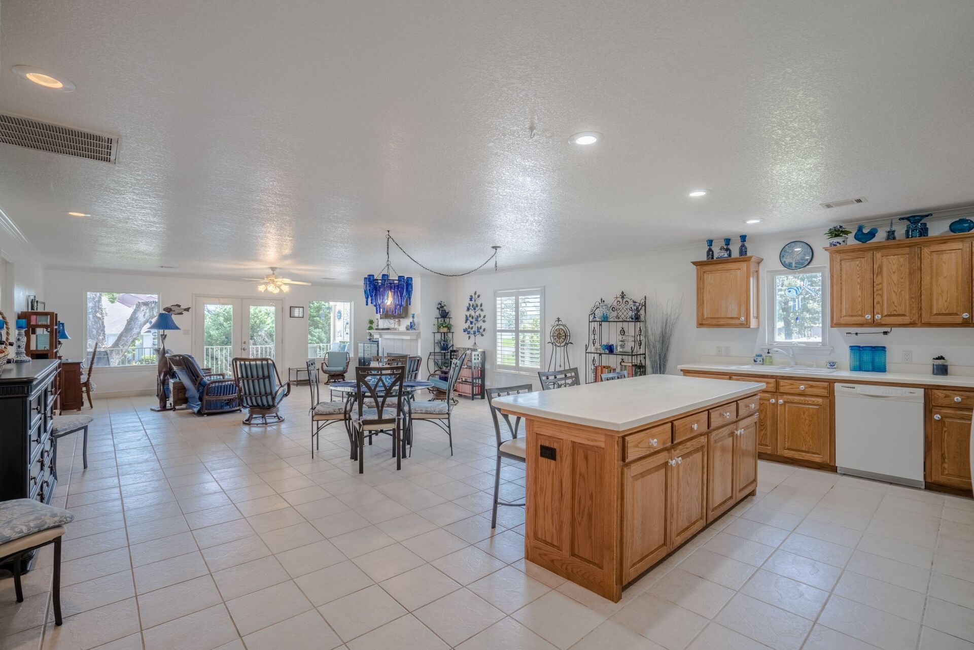 There is a large island in the middle of the kitchen.