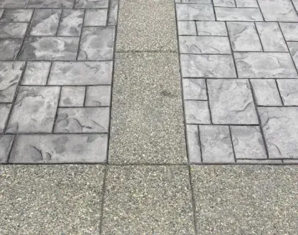 A concrete walkway leading to the front door of a house