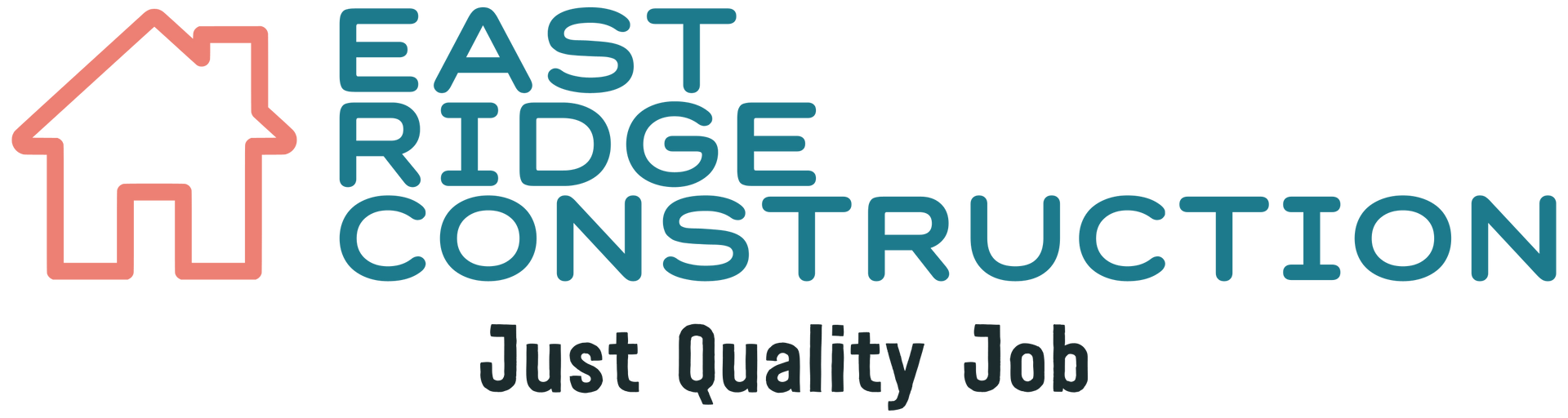 Logo for East Ridge Construction with a house icon and tagline "Just Quality Job."