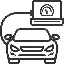 Car connected to a diagnostic device, displaying a gauge.