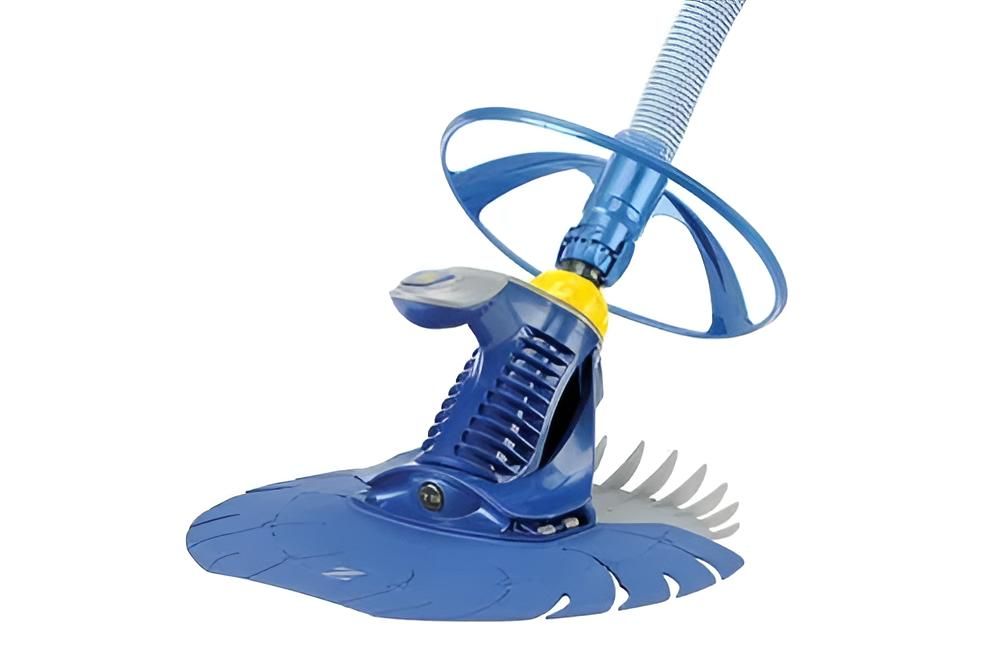 A Blue Swimming Pool Vacuum Cleaner With a Yellow Handle on a White Background — Taree Pool Supplies in Taree, NSW