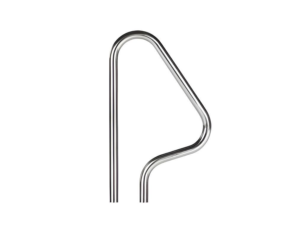 A stainless steel hand rail for a swimming pool on a white background — Taree Pool Supplies in Taree, NSW