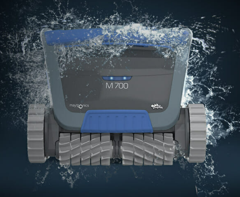 A Robotic Pool Cleaner is Splashing Water in a Pool — Taree Pool Supplies in Taree, NSW