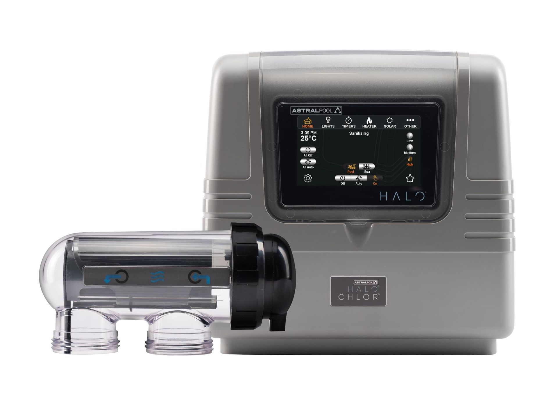 A Gray and Black Device With a Screen is Sitting on a White Surface — Taree Pool Supplies in Forster, NSW