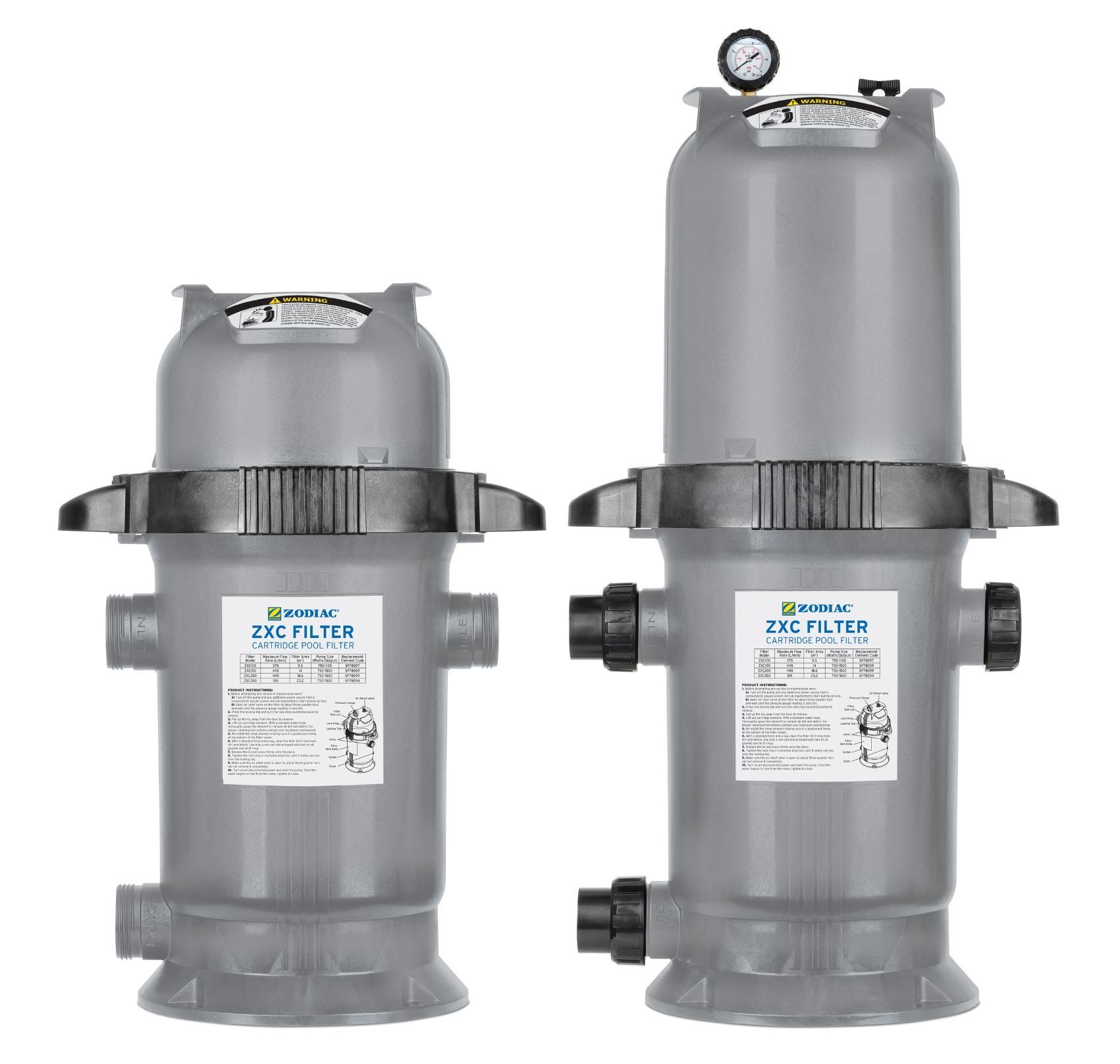 Two Gray Swimming Pool Filters Are Sitting Next to Each Other on a White Background — Taree Pool Supplies in Forster, NSW