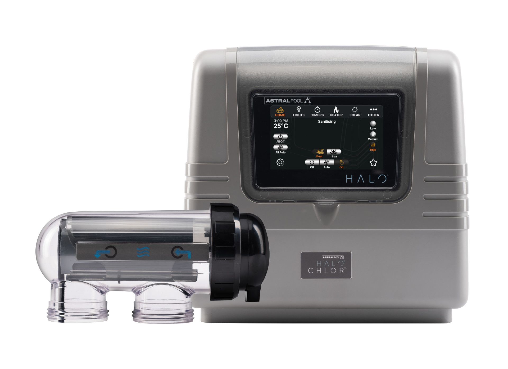 A Gray and Black Device With a Screen is Sitting on a White Surface — Taree Pool Supplies in Taree, NSW