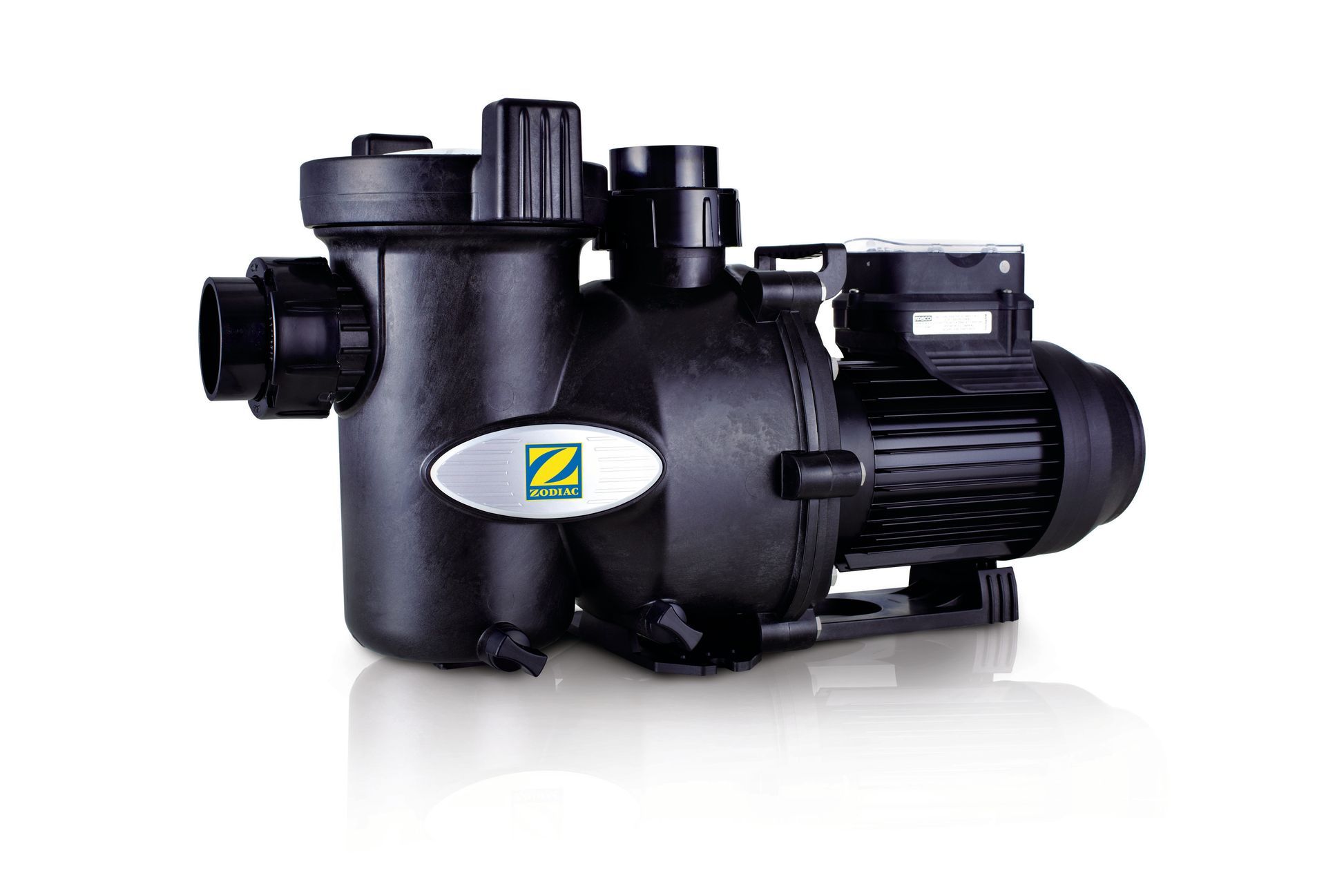 A Black Swimming Pool Pump is Sitting on a White Surface — Taree Pool Supplies in Taree, NSW