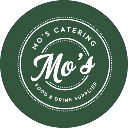 Logo for Mo's Catering. White text on green circle: 