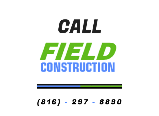 A logo for Field Construction with the phone number (816) 297-8890, featuring blue and green text and a horizontal line.