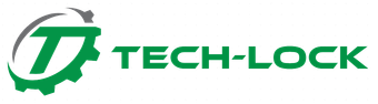 A green and white logo for a company called tech-lock.