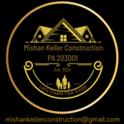 Gold logo for Mishan Keller Construction. Features a house icon, family silhouette, and text on a black background.