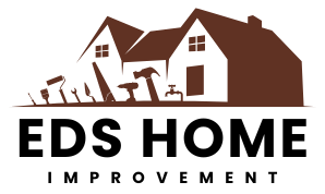 A logo for eds home improvement with a house and tools