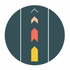 Road with lane markings and upward-pointing arrows in yellow, coral, peach, and white.