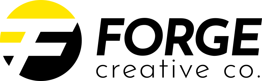 Logo for Forge Creative Co., with a yellow and black circular design and the word "FORGE" in bold