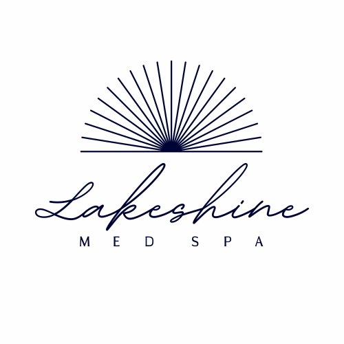 Logo for Lakeshine Med Spa featuring radiating lines above cursive text.