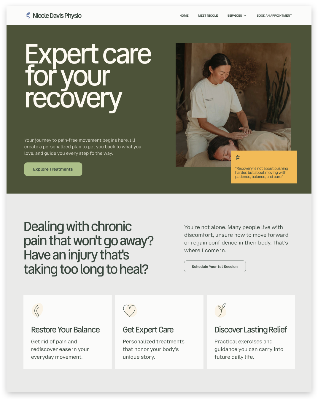 Webpage promoting recovery services, featuring text: 