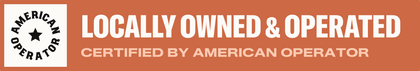 Localily owned and operated badge, certified by American operator, in orange and white