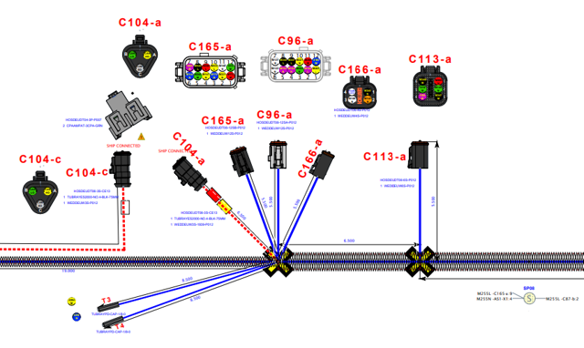 Hands in black gloves working on a complex wiring assembly, with many colored wires.