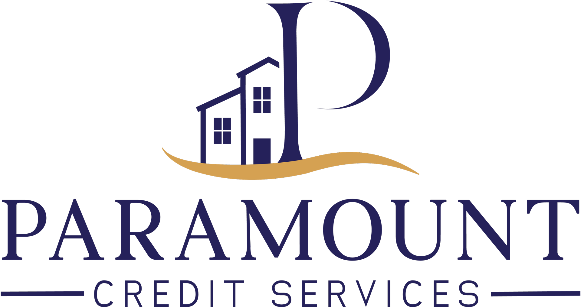 The logo for paramount credit services shows a house and a letter p.
