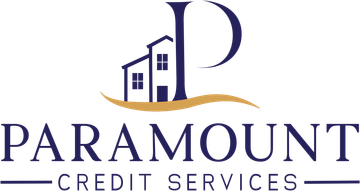 The logo for paramount credit services shows a house and a letter p.