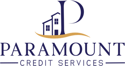 The logo for paramount credit services shows a house and a letter p.