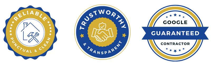 Three logos that say trustworthy , google guaranteed , and reliable.