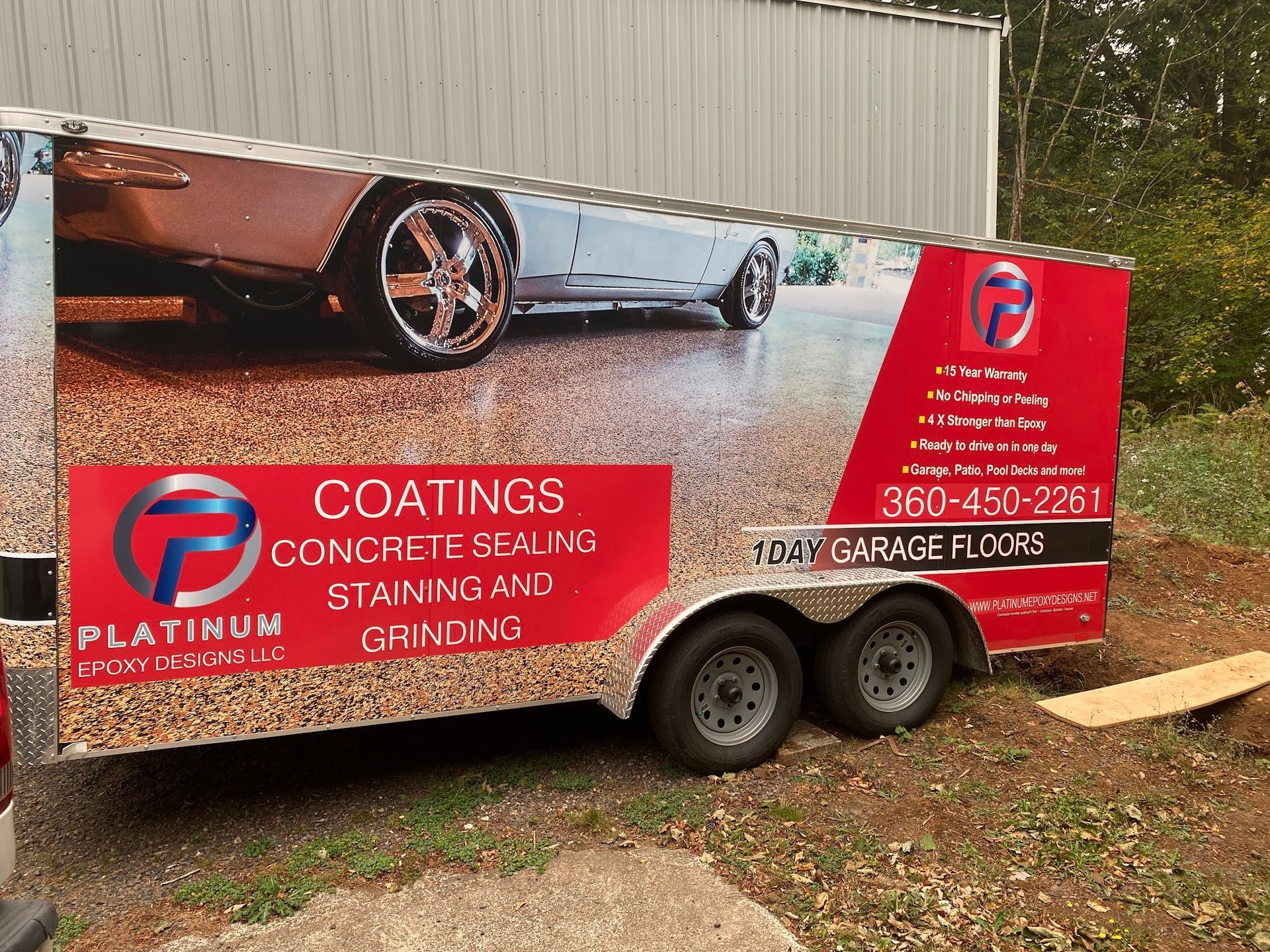 Red and white trailer with 