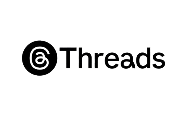 Threads logo, black text and icon on white background.