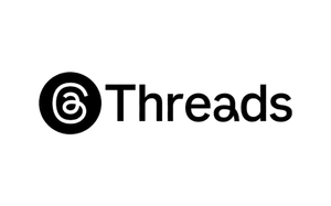Threads logo, black text and icon on white background.