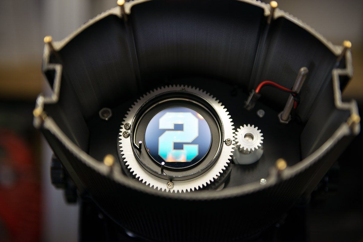 Close-up of a mechanism with a screen displaying the number 