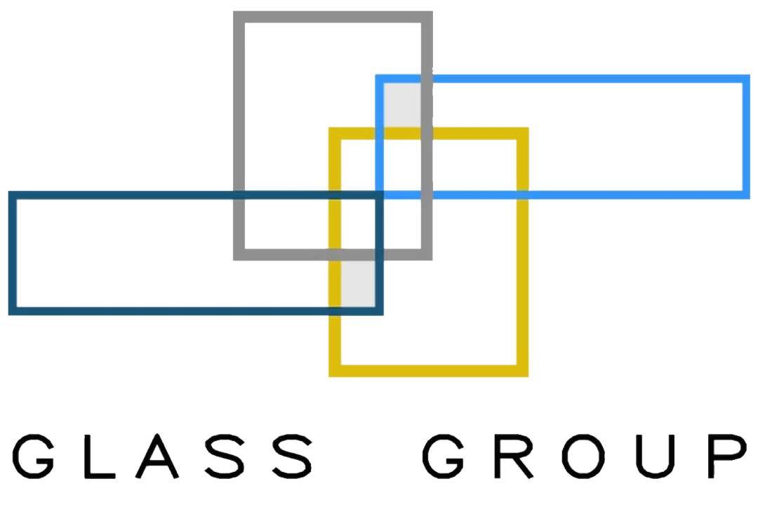The glass group logo is a geometric design with squares and lines.