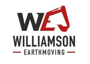 The logo for williamson earthmoving is black and red